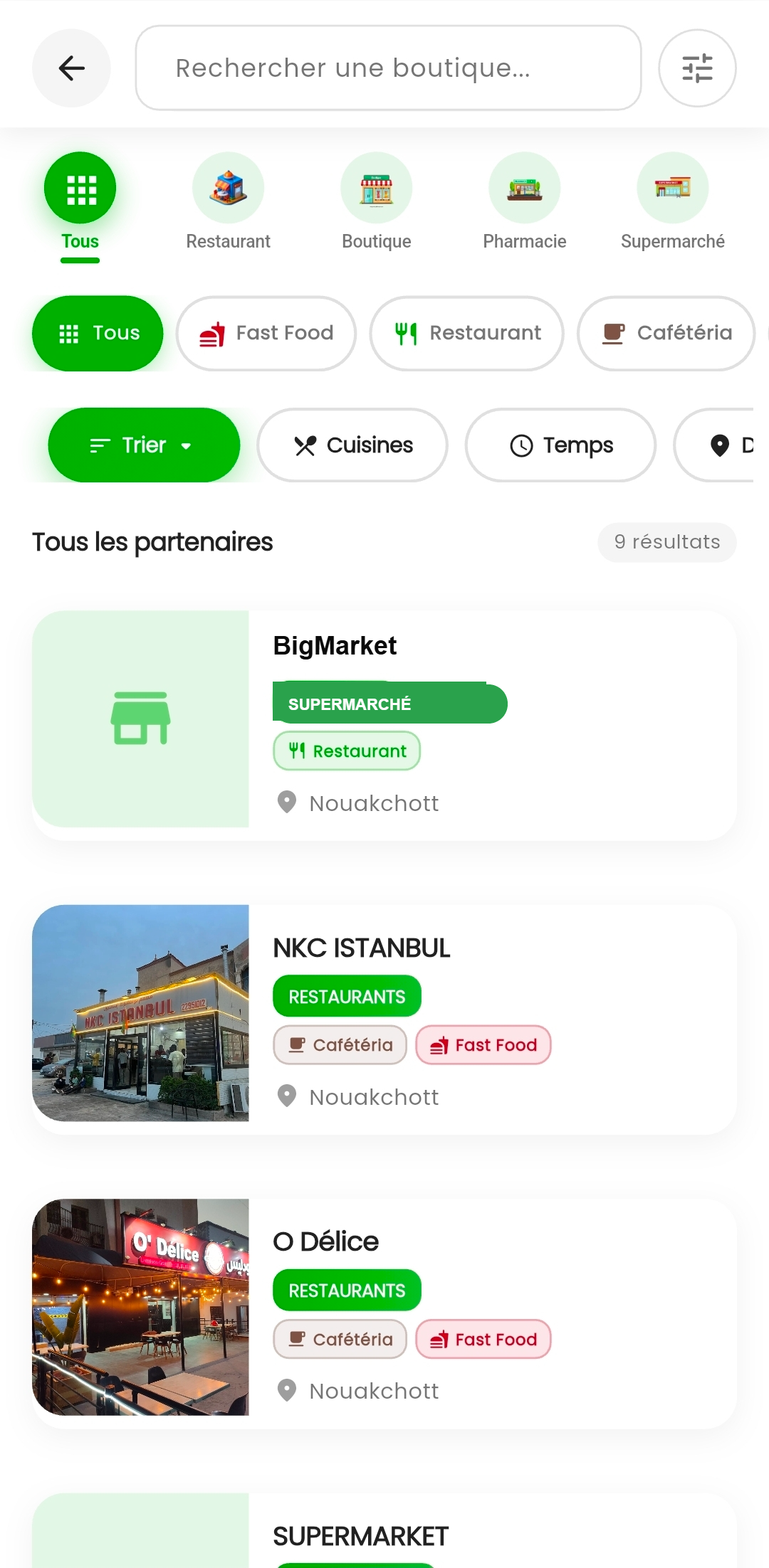 Écran de recherche - App Jibili Express